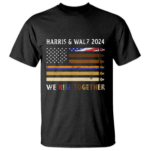 Harris Walz 2024 T Shirt We Rise Together Vintage American Flag TS11 Black Print Your Wear