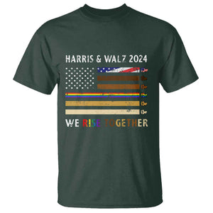 Harris Walz 2024 T Shirt We Rise Together Vintage American Flag TS11 Dark Forest Green Print Your Wear