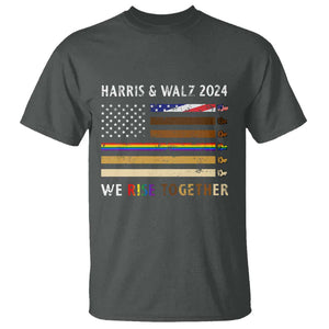 Harris Walz 2024 T Shirt We Rise Together Vintage American Flag TS11 Dark Heather Print Your Wear