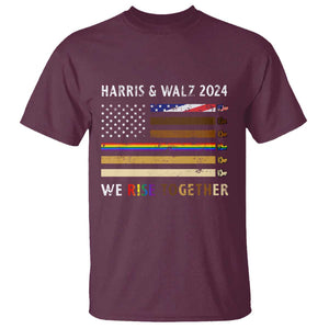 Harris Walz 2024 T Shirt We Rise Together Vintage American Flag TS11 Maroon Print Your Wear