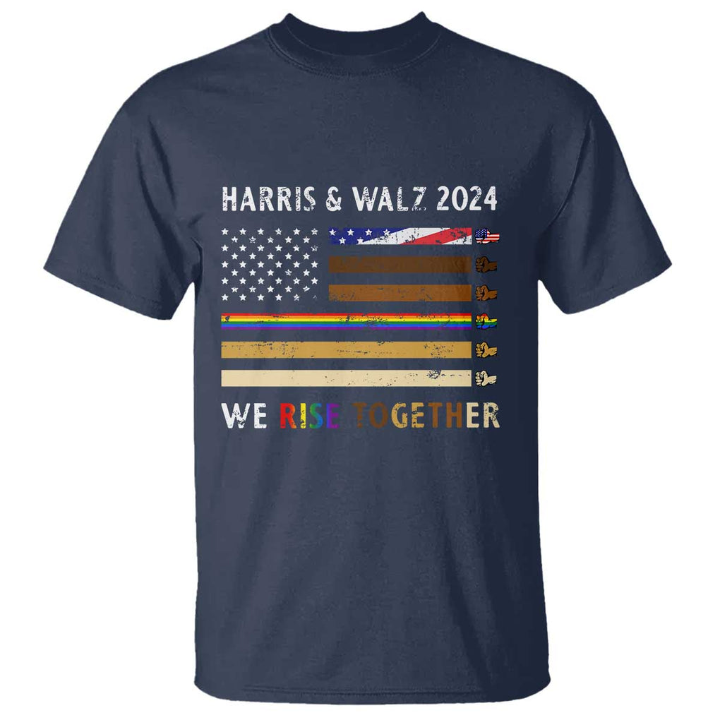 Harris Walz 2024 T Shirt We Rise Together Vintage American Flag TS11 Navy Print Your Wear