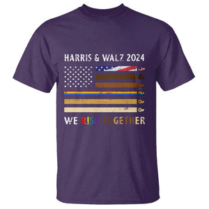 Harris Walz 2024 T Shirt We Rise Together Vintage American Flag TS11 Purple Print Your Wear