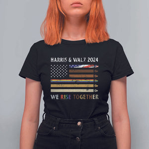 Harris Walz 2024 T Shirt For Women We Rise Together Vintage American Flag TS11 Black Print Your Wear