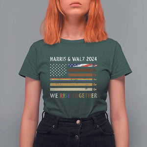 Harris Walz 2024 T Shirt For Women We Rise Together Vintage American Flag TS11 Dark Forest Green Print Your Wear