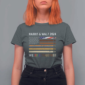 Harris Walz 2024 T Shirt For Women We Rise Together Vintage American Flag TS11 Dark Heather Print Your Wear