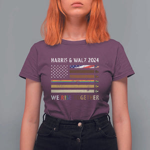 Harris Walz 2024 T Shirt For Women We Rise Together Vintage American Flag TS11 Maroon Print Your Wear