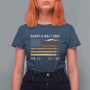 Harris Walz 2024 T Shirt For Women We Rise Together Vintage American Flag TS11 Navy Print Your Wear