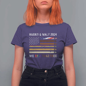 Harris Walz 2024 T Shirt For Women We Rise Together Vintage American Flag TS11 Purple Print Your Wear