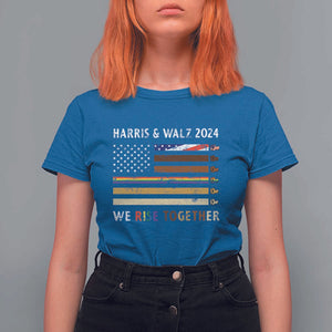 Harris Walz 2024 T Shirt For Women We Rise Together Vintage American Flag TS11 Royal Blue Print Your Wear