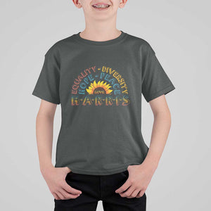 Harris Supporter T Shirt For Kid Peace Love Equality Hope Diversity Sunflower TS11 Dark Heather Print Your Wear