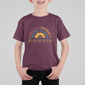 Harris Supporter T Shirt For Kid Peace Love Equality Hope Diversity Sunflower TS11 Maroon Print Your Wear