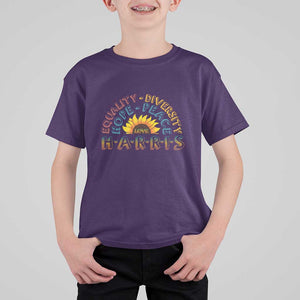 Harris Supporter T Shirt For Kid Peace Love Equality Hope Diversity Sunflower TS11 Purple Print Your Wear