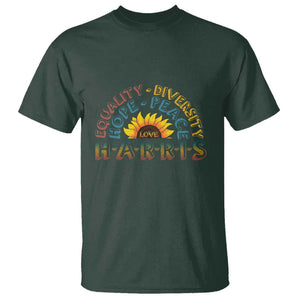 Harris Supporter T Shirt Peace Love Equality Hope Diversity Sunflower TS11 Dark Forest Green Print Your Wear