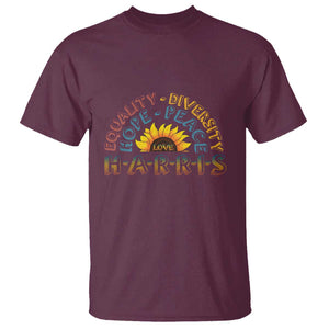 Harris Supporter T Shirt Peace Love Equality Hope Diversity Sunflower TS11 Maroon Print Your Wear