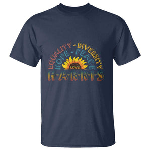 Harris Supporter T Shirt Peace Love Equality Hope Diversity Sunflower TS11 Navy Print Your Wear