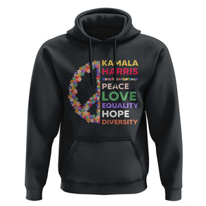 Harris Supporter Hoodie Peace Love Equality Hope Diversity Retro Flower Peace Sign TS11 Black Print Your Wear