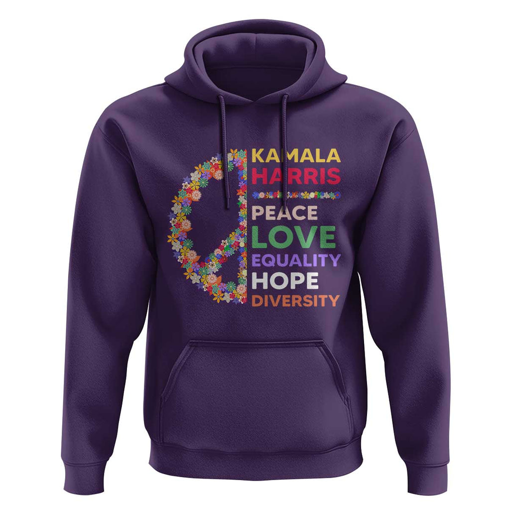 Harris Supporter Hoodie Peace Love Equality Hope Diversity Retro Flower Peace Sign TS11 Purple Print Your Wear