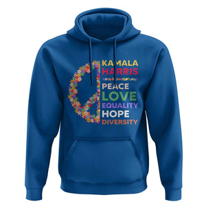 Harris Supporter Hoodie Peace Love Equality Hope Diversity Retro Flower Peace Sign TS11 Royal Blue Print Your Wear