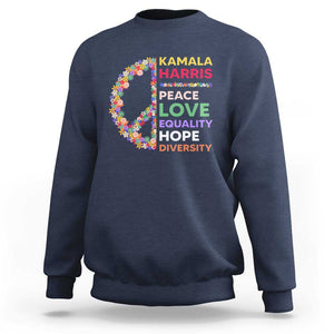 Harris Supporter Sweatshirt Peace Love Equality Hope Diversity Retro Flower Peace Sign TS11 Navy Print Your Wear