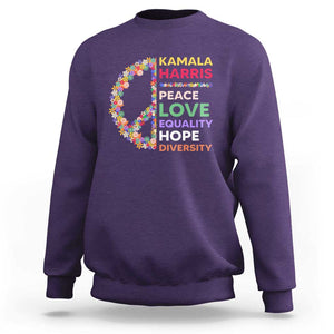 Harris Supporter Sweatshirt Peace Love Equality Hope Diversity Retro Flower Peace Sign TS11 Purple Print Your Wear