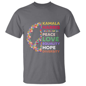 Harris Supporter T Shirt Peace Love Equality Hope Diversity Retro Flower Peace Sign TS11 Charcoal Print Your Wear