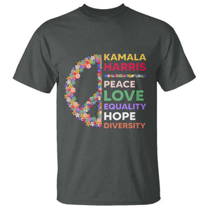 Harris Supporter T Shirt Peace Love Equality Hope Diversity Retro Flower Peace Sign TS11 Dark Heather Print Your Wear