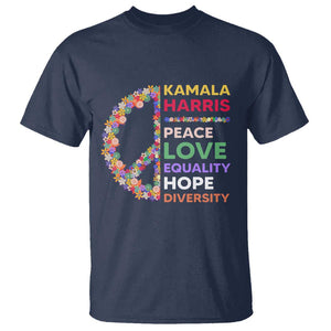 Harris Supporter T Shirt Peace Love Equality Hope Diversity Retro Flower Peace Sign TS11 Navy Print Your Wear