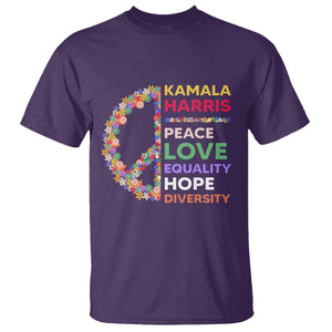 Harris Supporter T Shirt Peace Love Equality Hope Diversity Retro Flower Peace Sign TS11 Purple Print Your Wear