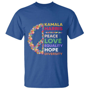 Harris Supporter T Shirt Peace Love Equality Hope Diversity Retro Flower Peace Sign TS11 Royal Blue Print Your Wear