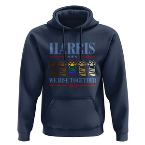 Harris We Rise Together 2024 Hoodie Voting for Kamala Cat Fist Paw LGBT President Election TS11 Navy Print Your Wear