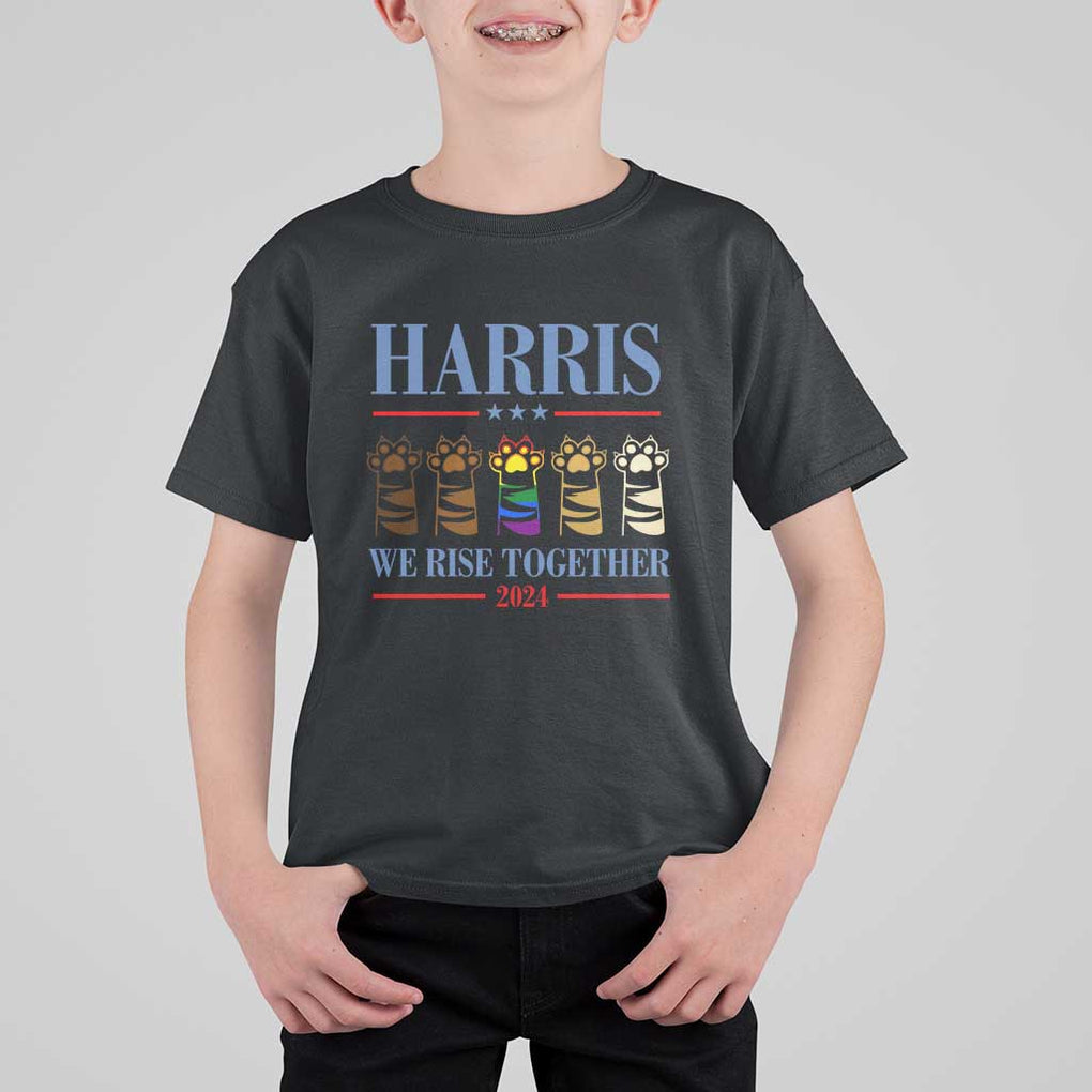 Harris We Rise Together 2024 T Shirt For Kid Voting for Kamala Cat Fist Paw LGBT President Election TS11 Black Print Your Wear