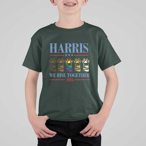 Harris We Rise Together 2024 T Shirt For Kid Voting for Kamala Cat Fist Paw LGBT President Election TS11 Dark Forest Green Print Your Wear