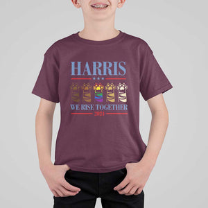 Harris We Rise Together 2024 T Shirt For Kid Voting for Kamala Cat Fist Paw LGBT President Election TS11 Maroon Print Your Wear