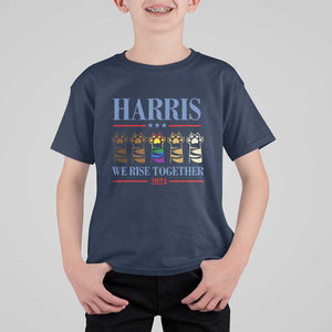 Harris We Rise Together 2024 T Shirt For Kid Voting for Kamala Cat Fist Paw LGBT President Election TS11 Navy Print Your Wear