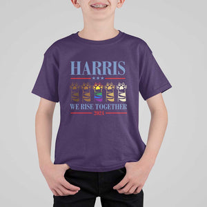 Harris We Rise Together 2024 T Shirt For Kid Voting for Kamala Cat Fist Paw LGBT President Election TS11 Purple Print Your Wear