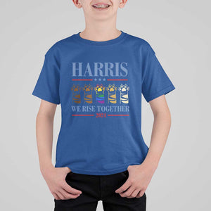 Harris We Rise Together 2024 T Shirt For Kid Voting for Kamala Cat Fist Paw LGBT President Election TS11 Royal Blue Print Your Wear