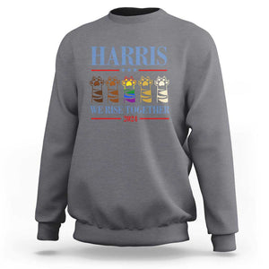 Harris We Rise Together 2024 Sweatshirt Voting for Kamala Cat Fist Paw LGBT President Election TS11 Charcoal Print Your Wear