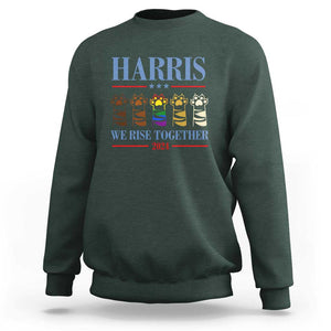 Harris We Rise Together 2024 Sweatshirt Voting for Kamala Cat Fist Paw LGBT President Election TS11 Dark Forest Green Print Your Wear