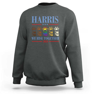 Harris We Rise Together 2024 Sweatshirt Voting for Kamala Cat Fist Paw LGBT President Election TS11 Dark Heather Print Your Wear