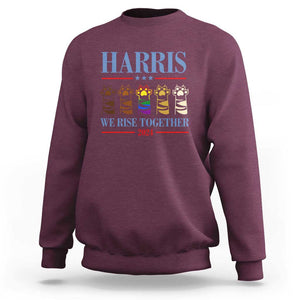 Harris We Rise Together 2024 Sweatshirt Voting for Kamala Cat Fist Paw LGBT President Election TS11 Maroon Print Your Wear