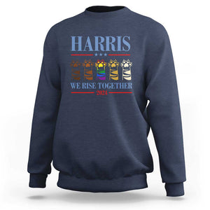 Harris We Rise Together 2024 Sweatshirt Voting for Kamala Cat Fist Paw LGBT President Election TS11 Navy Print Your Wear