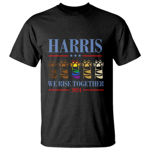 Harris We Rise Together 2024 T Shirt Voting for Kamala Cat Fist Paw LGBT President Election TS11 Black Print Your Wear