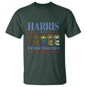 Harris We Rise Together 2024 T Shirt Voting for Kamala Cat Fist Paw LGBT President Election TS11 Dark Forest Green Print Your Wear