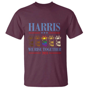 Harris We Rise Together 2024 T Shirt Voting for Kamala Cat Fist Paw LGBT President Election TS11 Maroon Print Your Wear