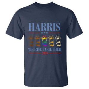 Harris We Rise Together 2024 T Shirt Voting for Kamala Cat Fist Paw LGBT President Election TS11 Navy Print Your Wear