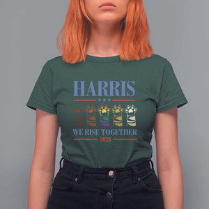 Harris We Rise Together 2024 T Shirt For Women Voting for Kamala Cat Fist Paw LGBT President Election TS11 Dark Forest Green Print Your Wear