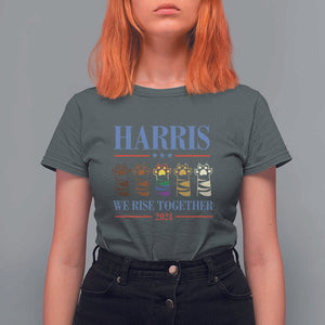 Harris We Rise Together 2024 T Shirt For Women Voting for Kamala Cat Fist Paw LGBT President Election TS11 Dark Heather Print Your Wear