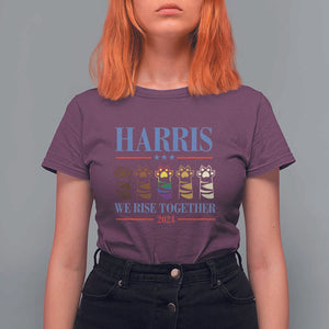 Harris We Rise Together 2024 T Shirt For Women Voting for Kamala Cat Fist Paw LGBT President Election TS11 Maroon Print Your Wear