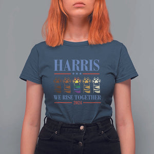 Harris We Rise Together 2024 T Shirt For Women Voting for Kamala Cat Fist Paw LGBT President Election TS11 Navy Print Your Wear