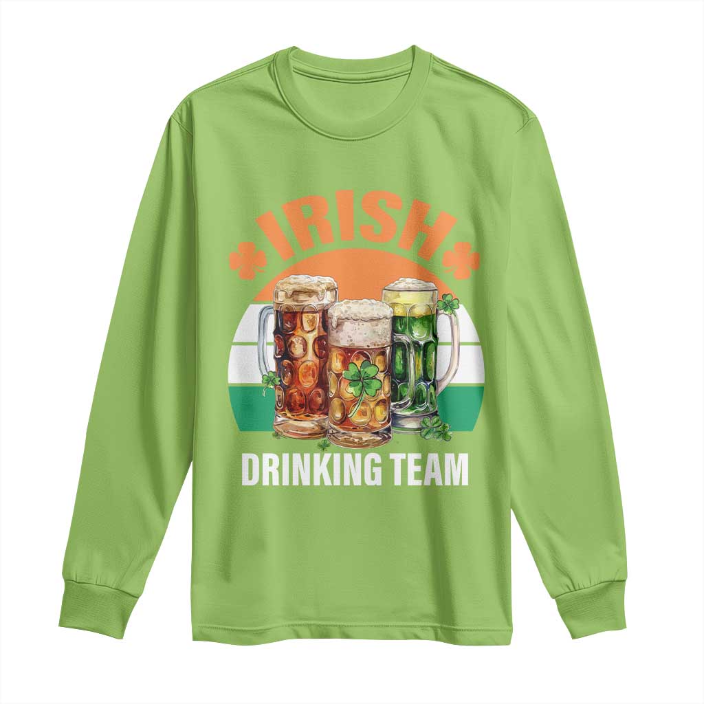 Funny Irish Drinking Team Long Sleeve Shirt St Patricks Day Vintage Beer Ireland Flag Clover TS11 Lime Print Your Wear
